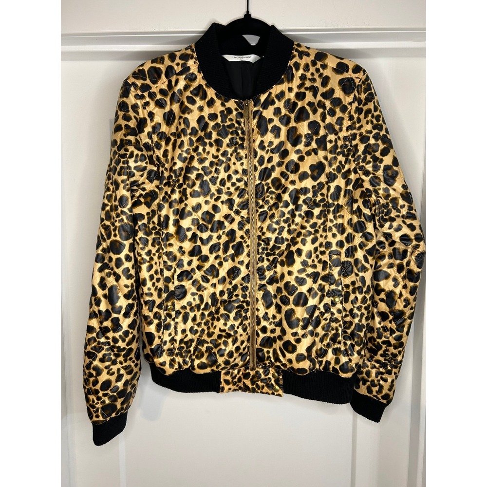 Liz Claiborne Golf Womens Leopard Quilted Puffer Bomber Jacket Large Lightweight
